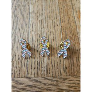 Lot of 3 Light Blue/Light Pink Awareness Ribbon Pins 1'' Breast/Prostate Cancer